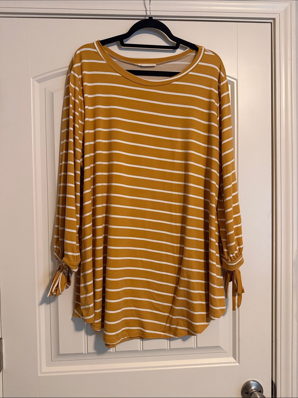 Reborn J Mustard Yellow and White Striped Tie-Sleeve Top